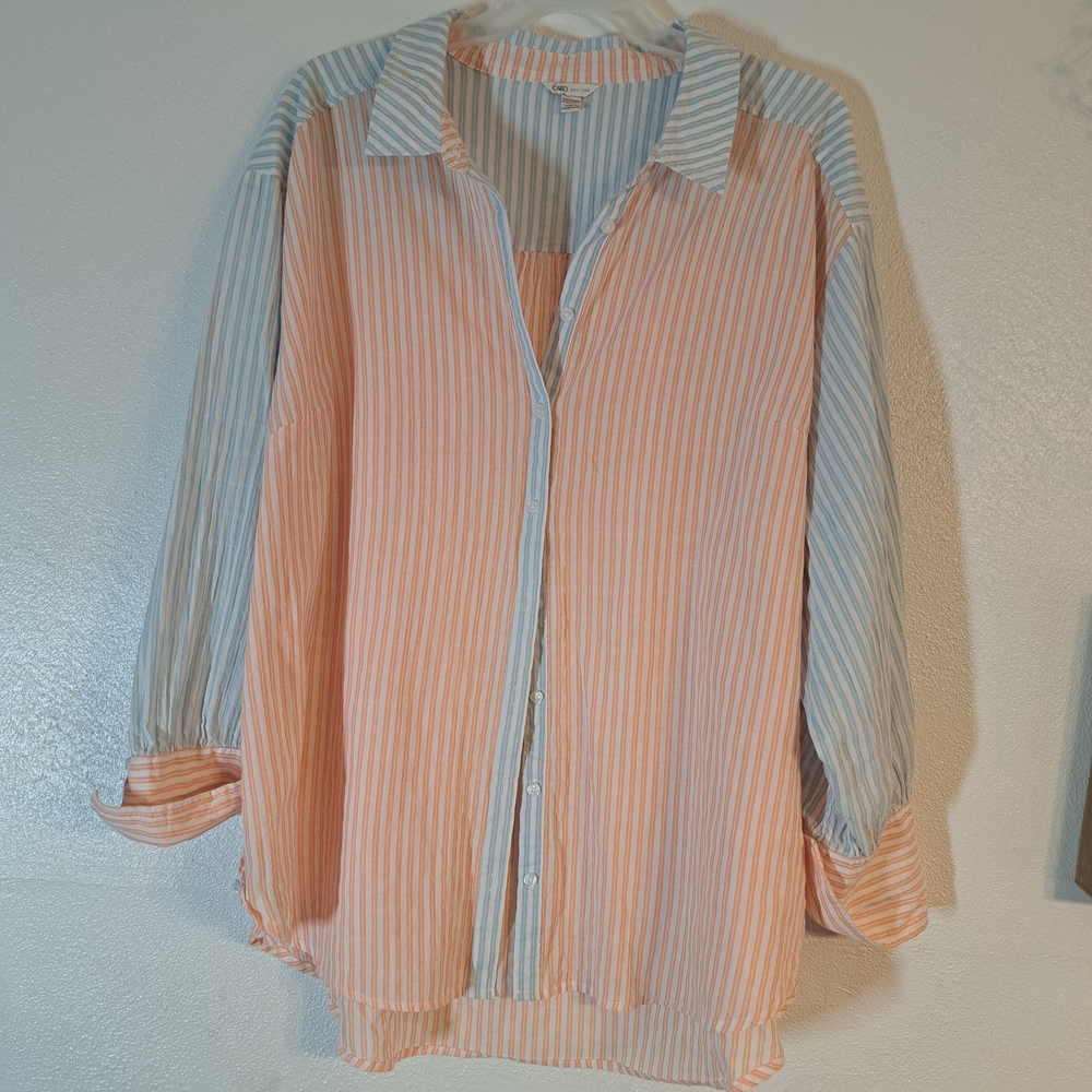 Cato Striped Button-Up Blouse Plus Sized Fashion Loose Fitting